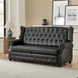 Atravion 73.5" W Vegan Leather Sofa Bed with Button-tufted Back