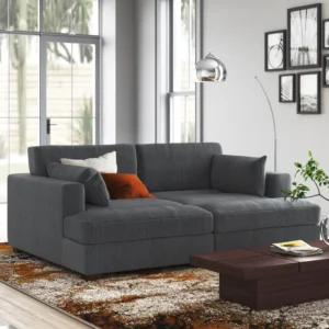 Bentura Oversized Upholstered Gray Corduroy Sleeper Sofa Bed Lounge Modular Sofa with Armrests & Throw Pillows