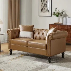 Denel 62.2'' W Faux Leather Button Tufted Loveseat