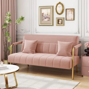 Maddison 56.5" Velvet 2-Seat Loveseat, Upholstered Sofa Couch with Gold-tone Metal Arms and Legs