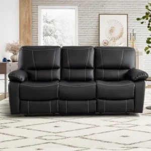 Nickki 81.5" Wide Faux Leather Manual Reclining Sofa, 3 Seater Recliner Sofa