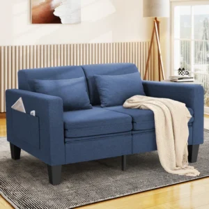 Zhania 58.27"W-6-in-1 Convertible Sofa Bed, Loveseat Sleeper Sofas with Pull Out Couch Bed, Removable Backrest, Storage Pockets and 2 Pillows, Modern Folding Linen Futon Couch for Small Spaces